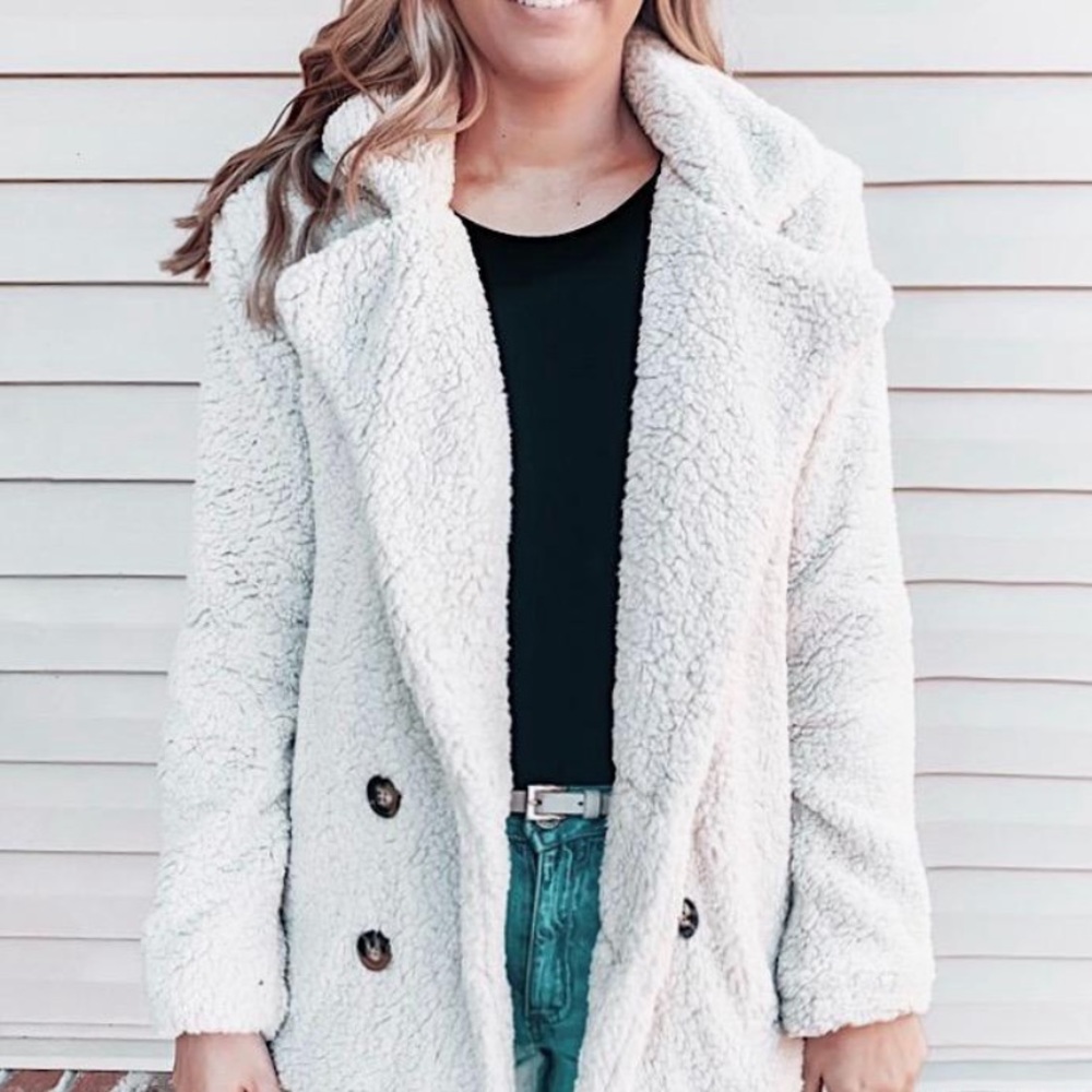 white teddy women jacket plush jacket oversized fit